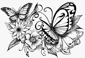 Flower and butterflies thin tattoo which will wrap around ankle horizontally which is larger in the centre tattoo idea