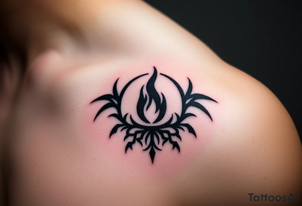 a flame imprisoned in a roots circle tattoo idea