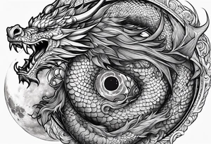 Dragon with Seven number format with full moon on background tattoo idea