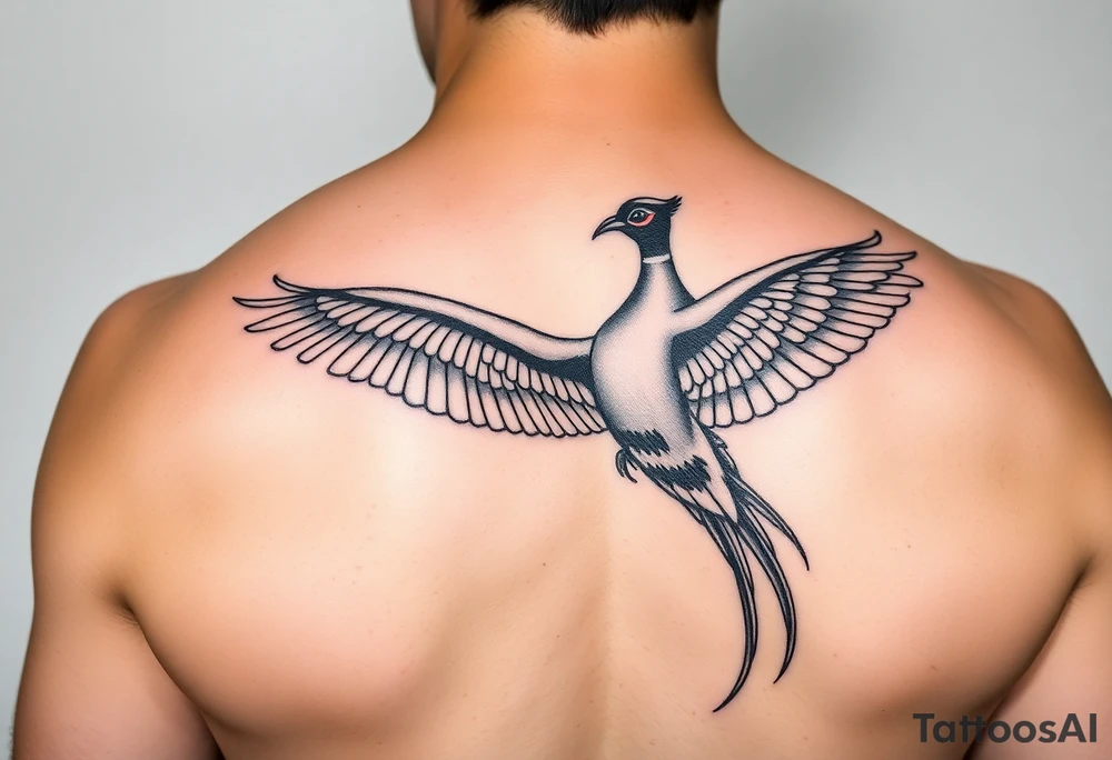 Sleek pheasant flying done in Japanese style in black and grey tattoo idea