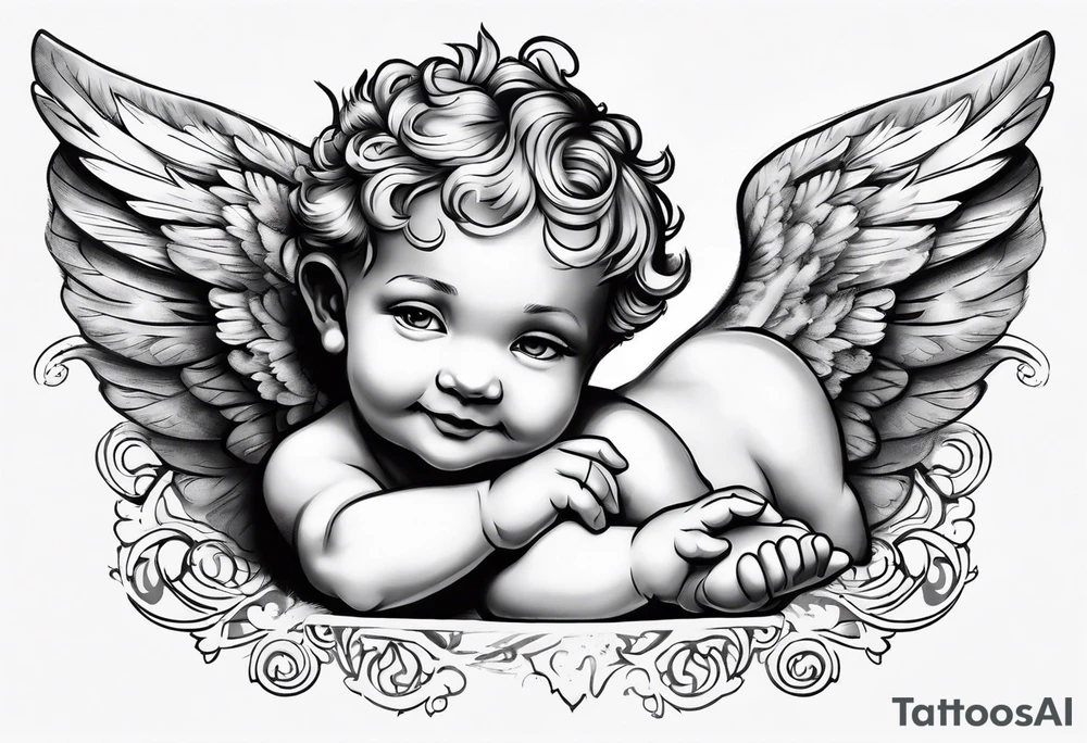 one putti with wings smiling tattoo idea