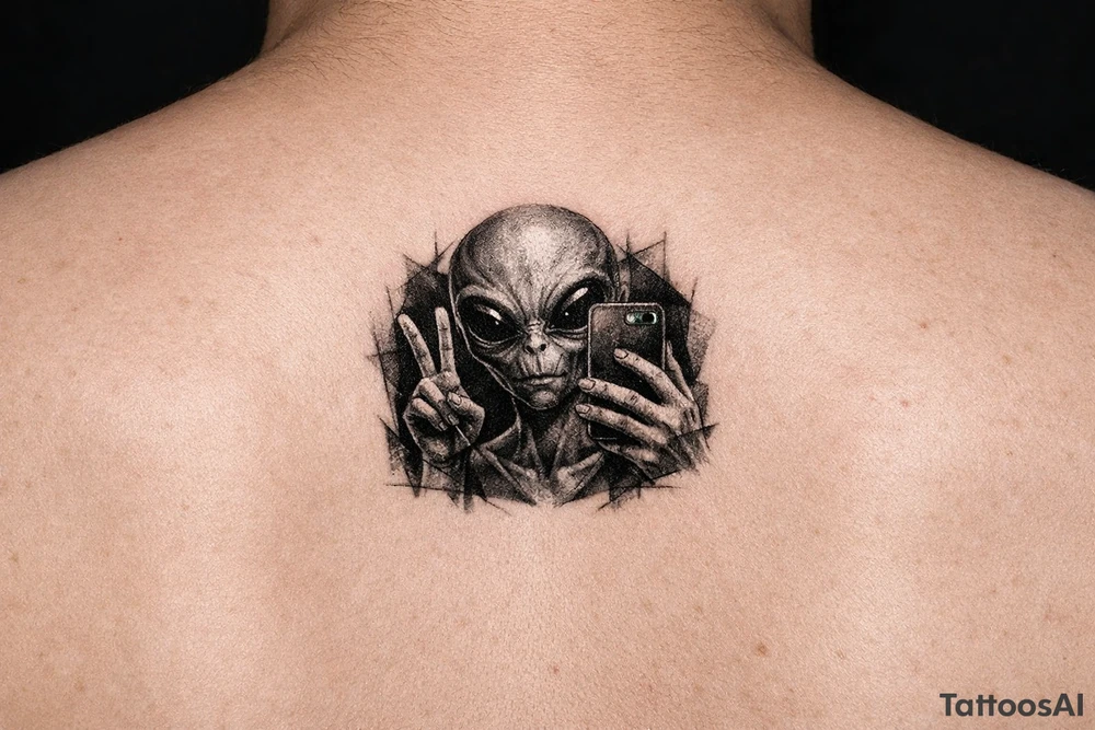 Alien taking a selfie tattoo idea