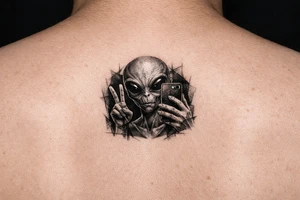 Alien taking a selfie tattoo idea