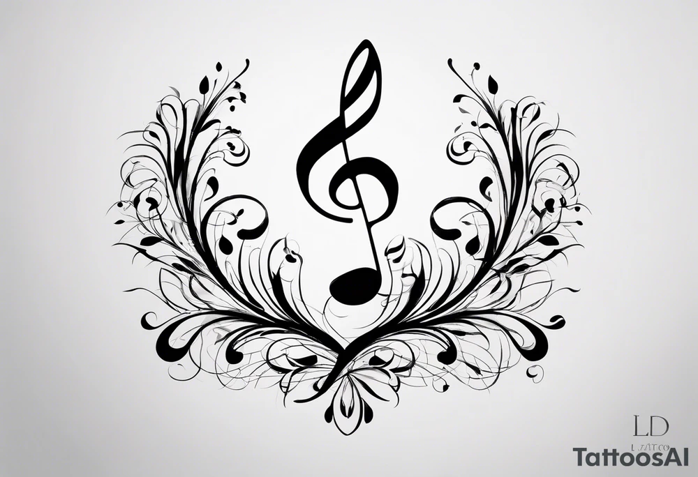 Simple minimalist tattoo in the style of single needle art depicting musical notes in the letters “l” and “r” tattoo idea