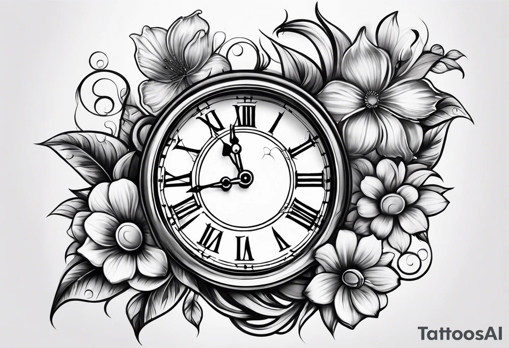 Flowers and clock tattoo idea