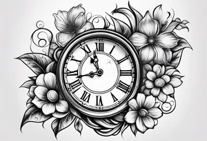 Flowers and clock tattoo idea