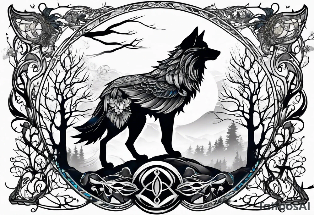 wolf raven and tree of life tattoo idea