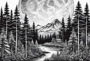 Forest with a rising moon tattoo idea