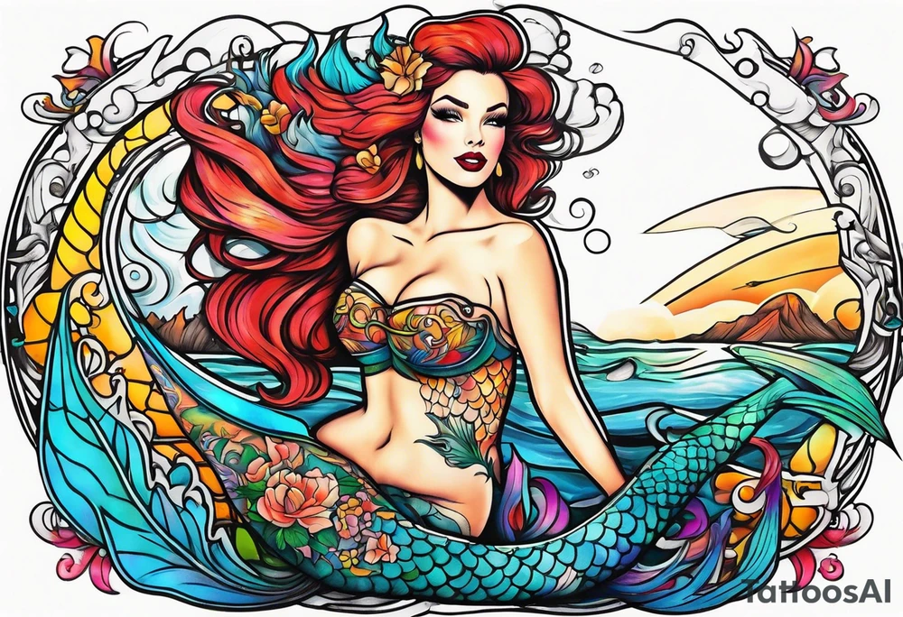 Pin up mermaid tattoo idea
