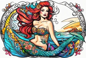 Pin up mermaid tattoo idea