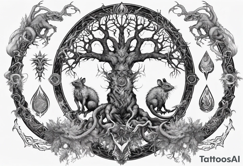 Yggdrasil with Nidhogg and Ratatoskr tattoo idea