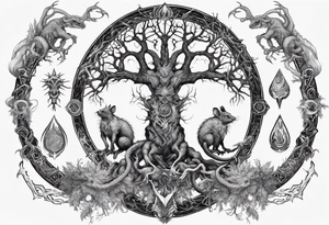 Yggdrasil with Nidhogg and Ratatoskr tattoo idea