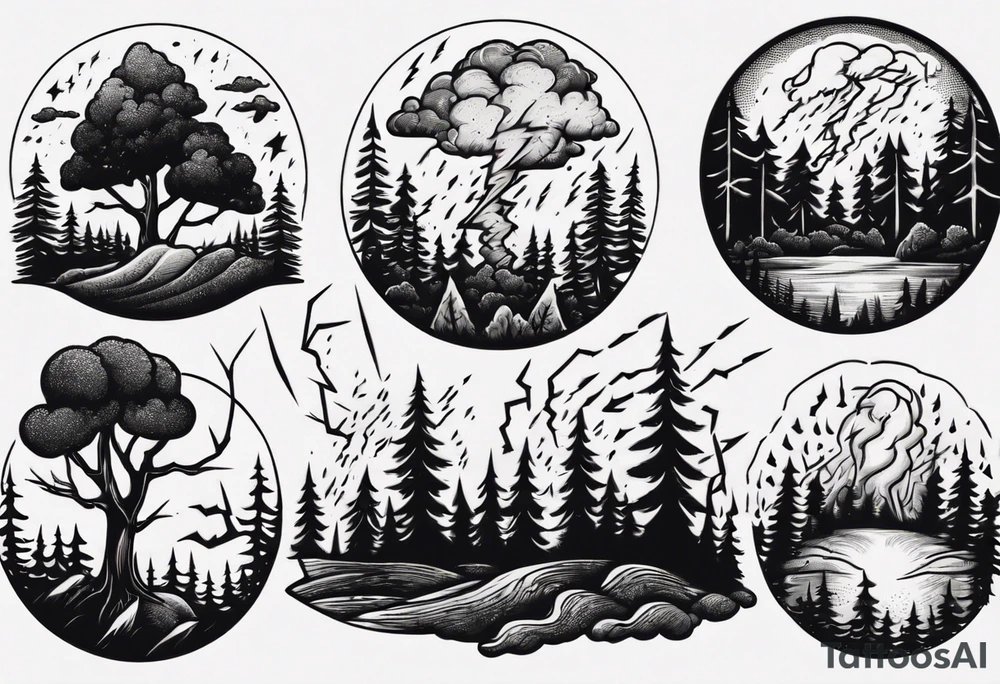lightning storm over forest tattoo idea