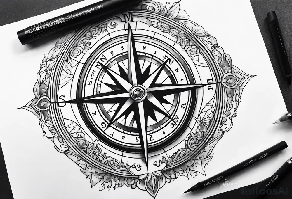 Feminine compass tattoo idea