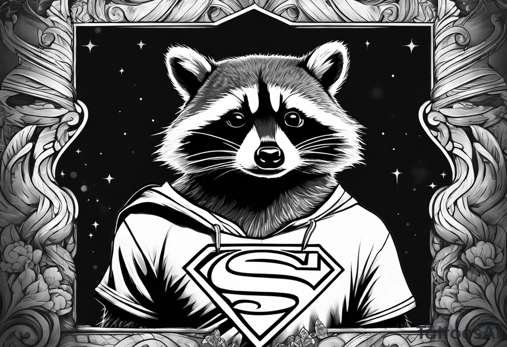 raccoon wearing a Superman t-shirt tattoo idea