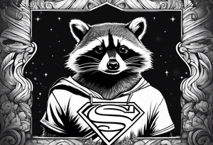 raccoon wearing a Superman t-shirt tattoo idea