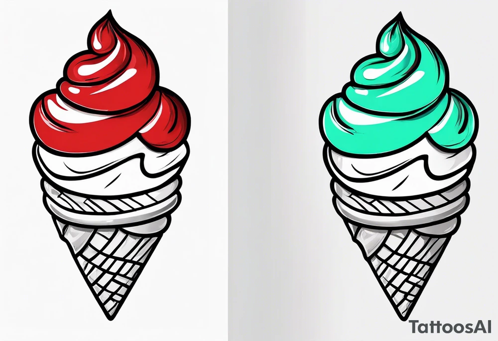 simple mint chocolate chip ice cream cone with small red heart on it somewhere. tattoo idea