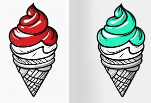 simple mint chocolate chip ice cream cone with small red heart on it somewhere. tattoo idea