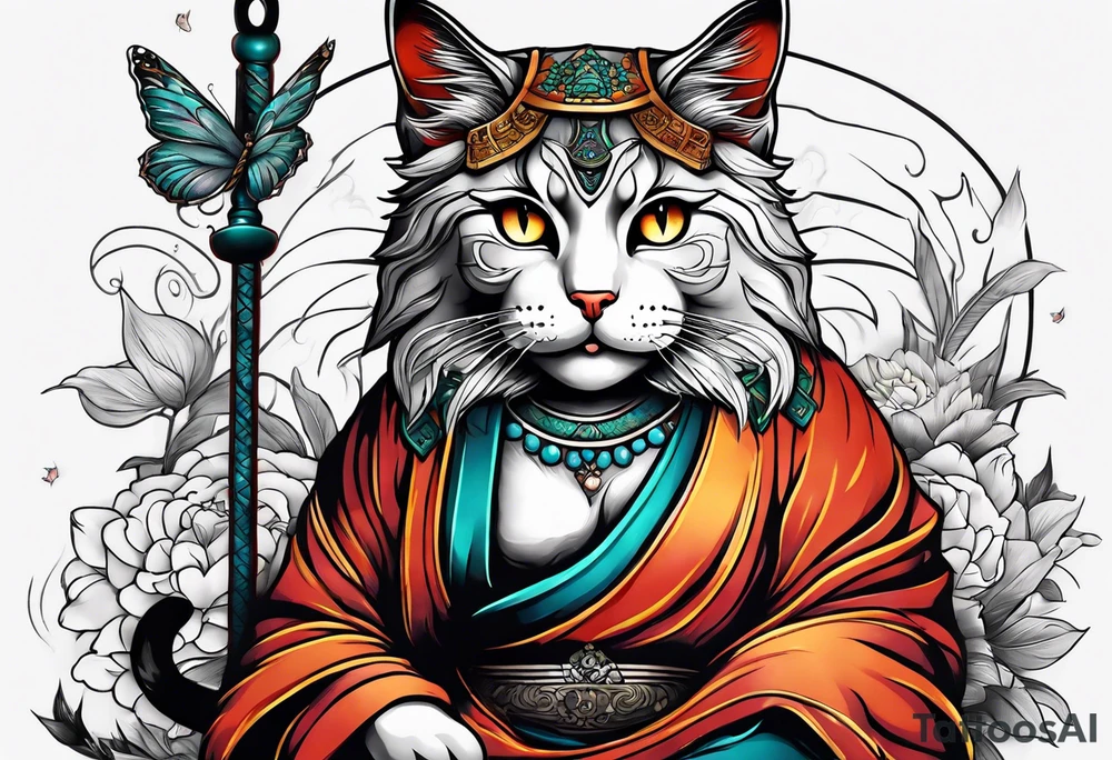 Cat on top of budha tattoo idea