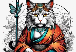 Cat on top of budha tattoo idea