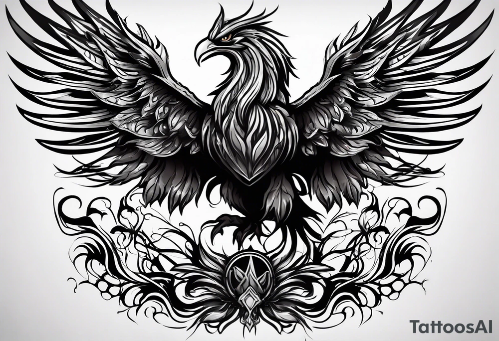 Powerful phoenix rising from the ashes of hell being its past of sin and addiction, being reborn. tattoo idea