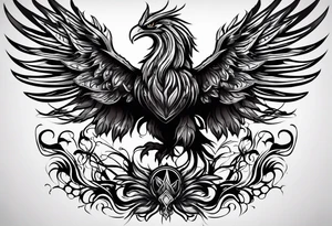 Powerful phoenix rising from the ashes of hell being its past of sin and addiction, being reborn. tattoo idea