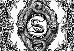 arm sleeve tattoo with a snake, gun, weed symbol that says HYDRA tattoo idea