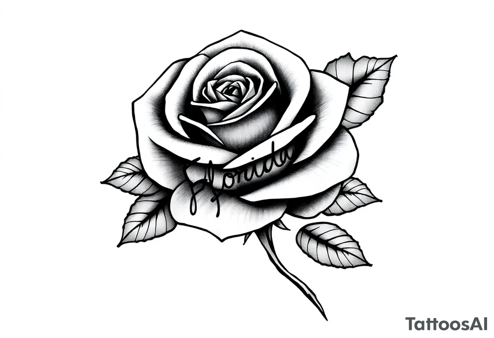 ROSE WITH FLORIDA WRITTEN IN THE STEM tattoo idea