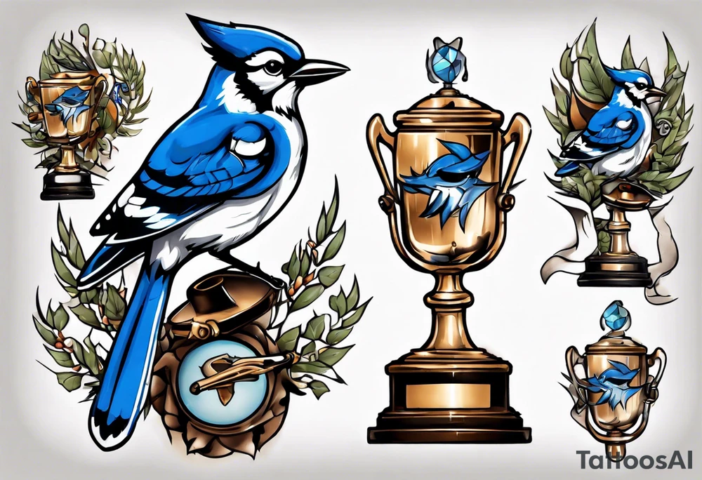 bluejay holding a trophy tattoo idea