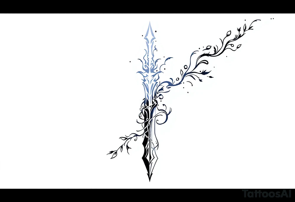 Sword pointed up white energy tattoo idea