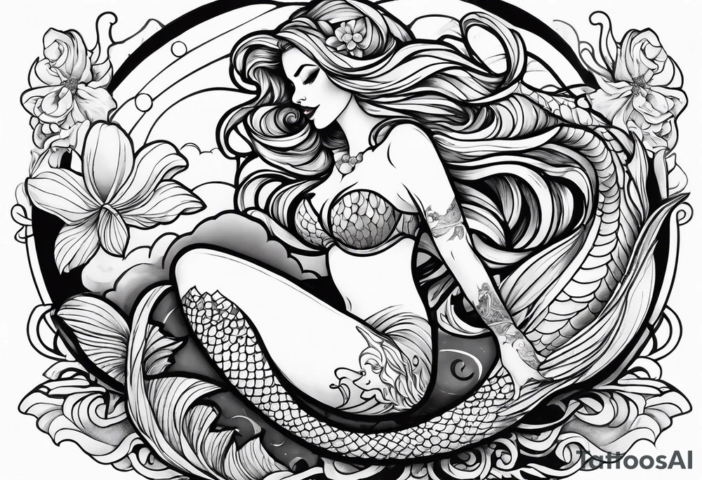 Mermaid pin up style tattoo idea