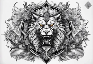 Valhalla sword shield  axe  dragon lion
Valknut  ruins lightnings tattoo idea