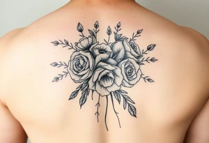 vintage bouquet of wild roses and meadow flowers with morning dew tattoo idea