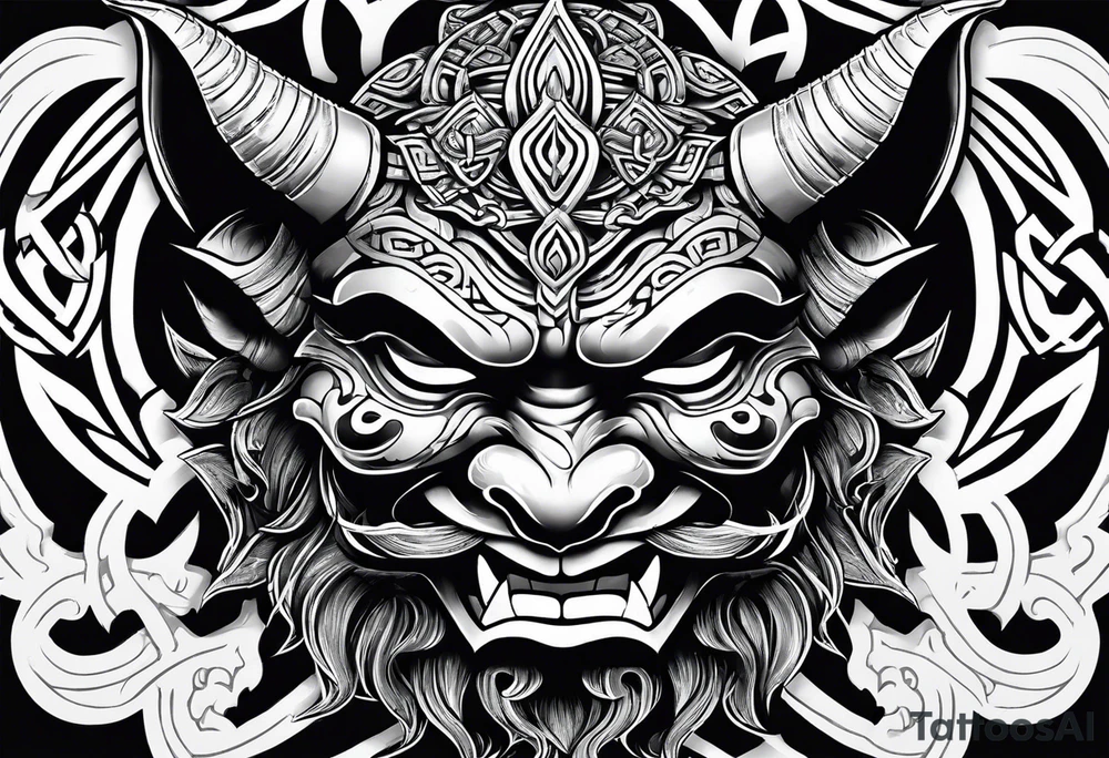 oni mask in celtic style tattoo idea