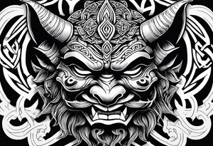 oni mask in celtic style tattoo idea