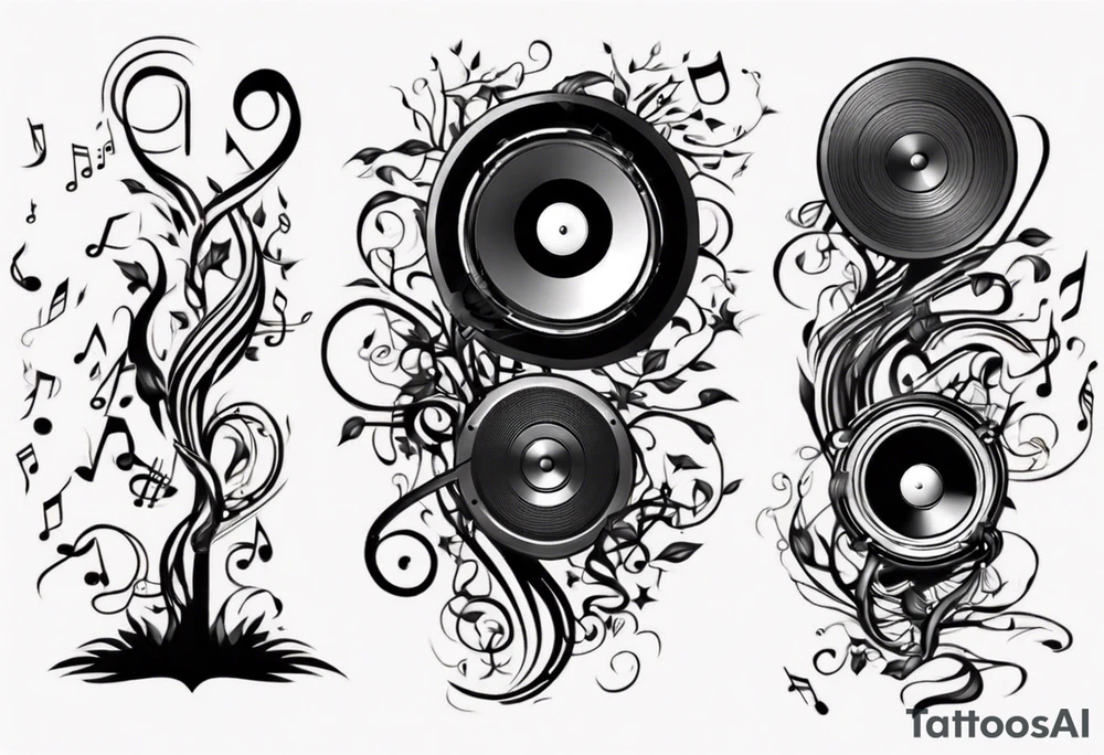 music speaker note tree stave tattoo idea
