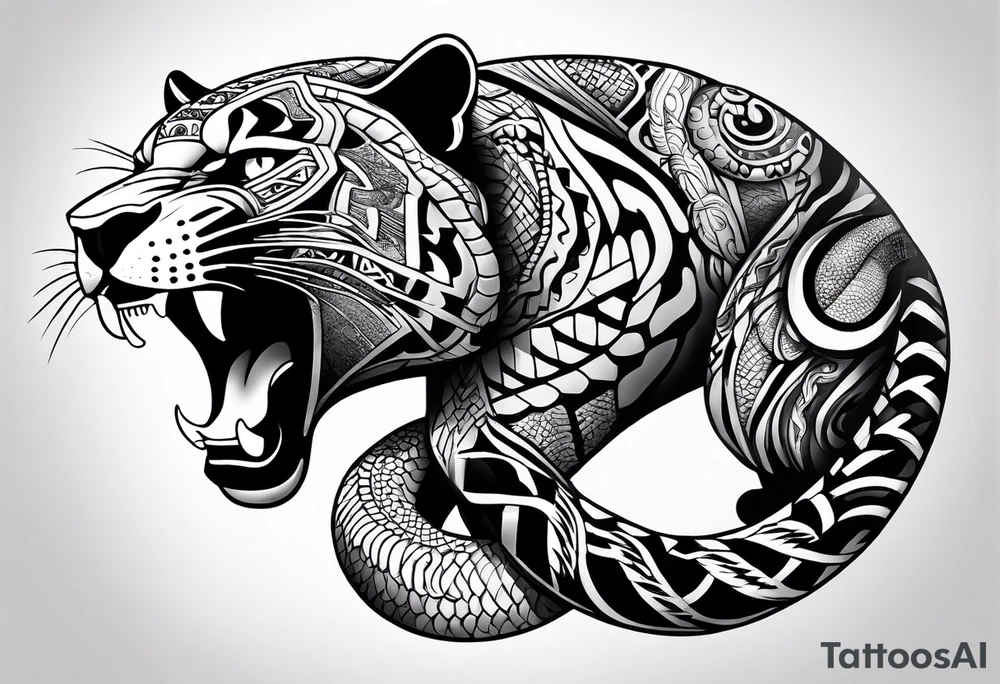 aztec black jaguar with snake tattoo idea