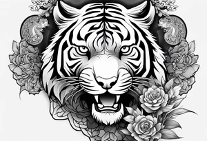 In English:

Create for me a tattoo in the Chinese style featuring a tiger, a rat, a snake, the Great Wall of China, and a temple. tattoo idea