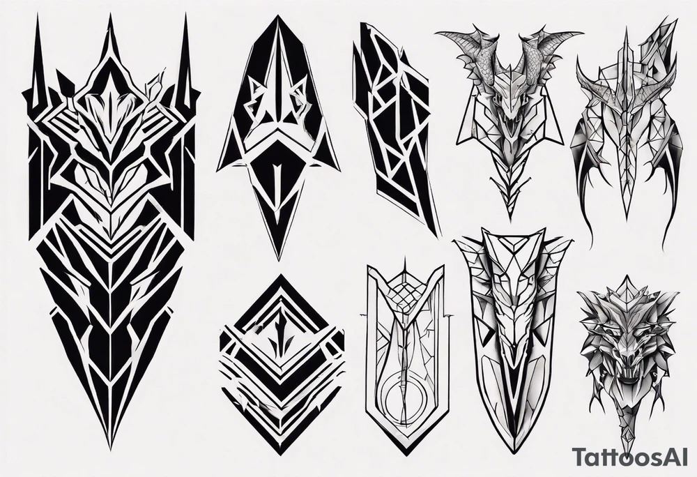 Dragon leg armor geometrical tattoo idea