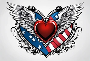 Flag inside of a heart with wings tattoo idea