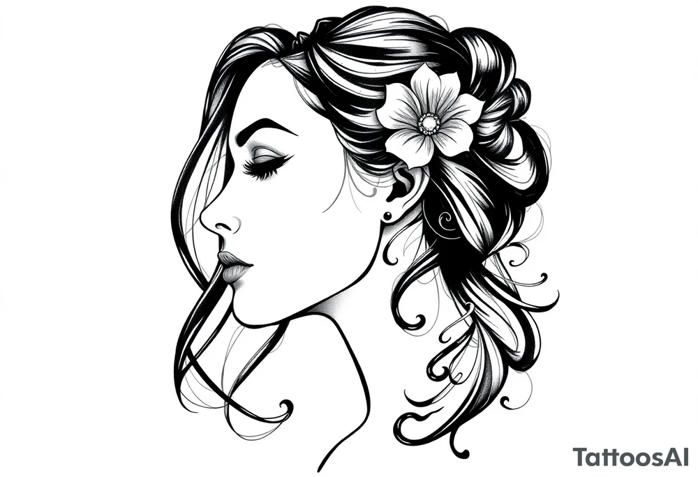 Feminine side profile woman’s face tattoo idea