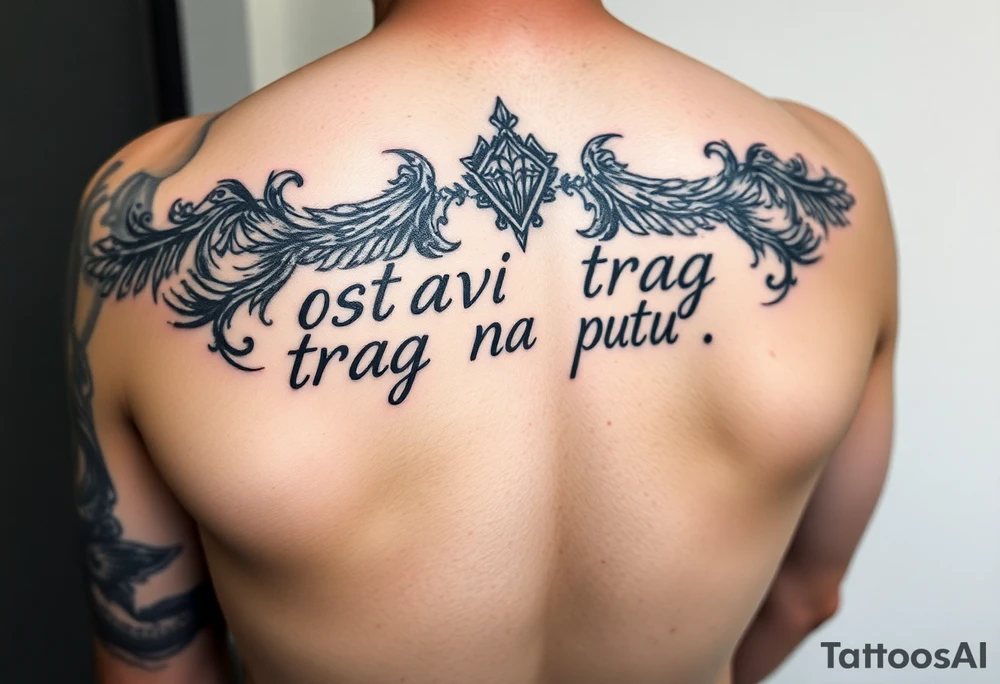 Make an arm tattoos with and or representing the words ostavi trag na putu svom tattoo idea