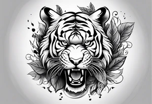 Fierce tigger growling with leaves and smoke around the image tattoo idea