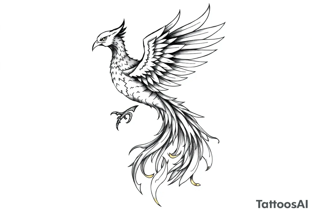 magnificent phoenix rising from golden flames with trailing embers tattoo idea
