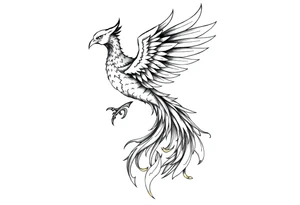magnificent phoenix rising from golden flames with trailing embers tattoo idea