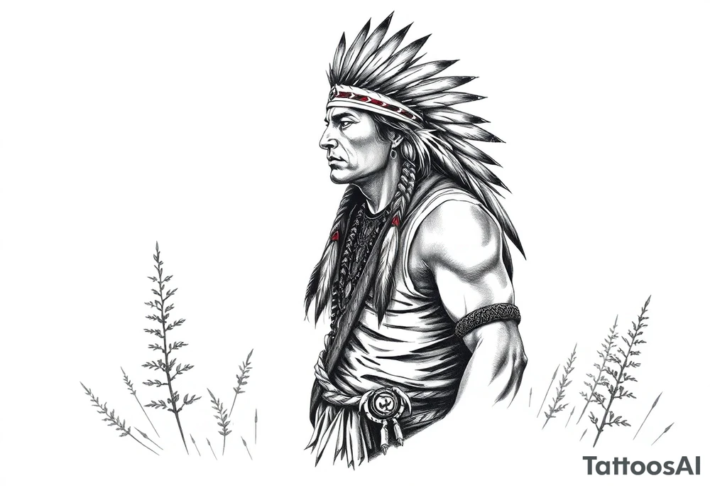 Lone Native American warrior in nature tattoo idea
