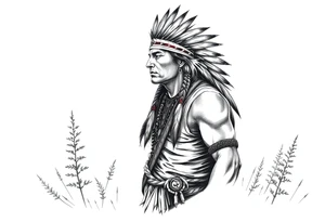 Lone Native American warrior in nature tattoo idea