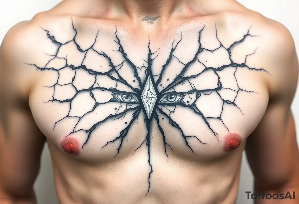 El pecho tatuado con un patrón de grietas en mármol, como si tu piel fuera piedra fracturada.

Entre las grietas puede verse:

Luz blanca o negra

Ojos pequeños que miran desde dentro

Una criatura o símbolo oculto tattoo idea