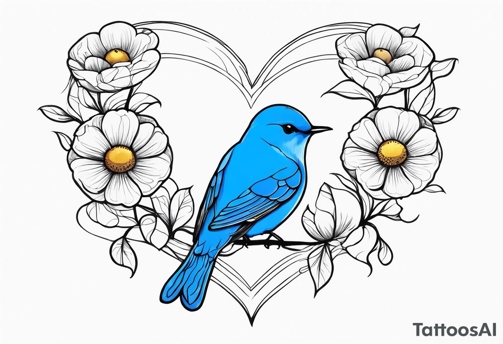 flowers bluebird bees heart shapes wrapped around a spine tattoo idea