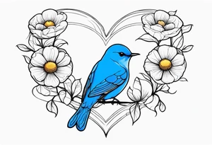 flowers bluebird bees heart shapes wrapped around a spine tattoo idea